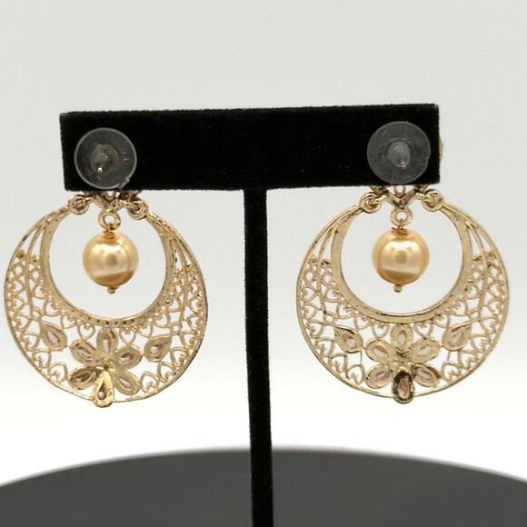 Kundan Meenakari Gold Tone Festive Wear Earrings Danglers Faux Pearl - Picture 7 of 10